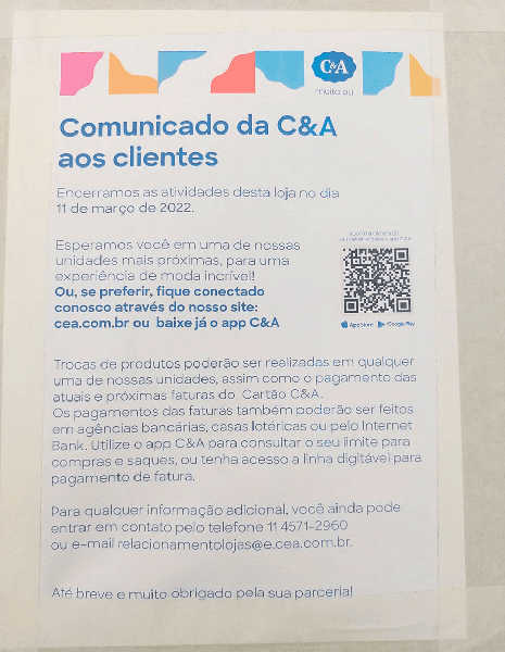Comunicado feito pela C&A no dia 11 de março de 2022 (Foto: Reprodução/ Internet) Comunicado feito pela C&A no dia 11 de março de 2022 (Foto: Reprodução/ Internet)