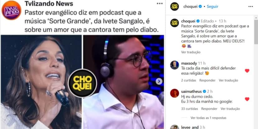 Ivete Sangalo foi alvo de pastor (Foto: Reprodução/Instagram) Ivete Sangalo foi alvo de pastor (Foto: Reprodução/Instagram)