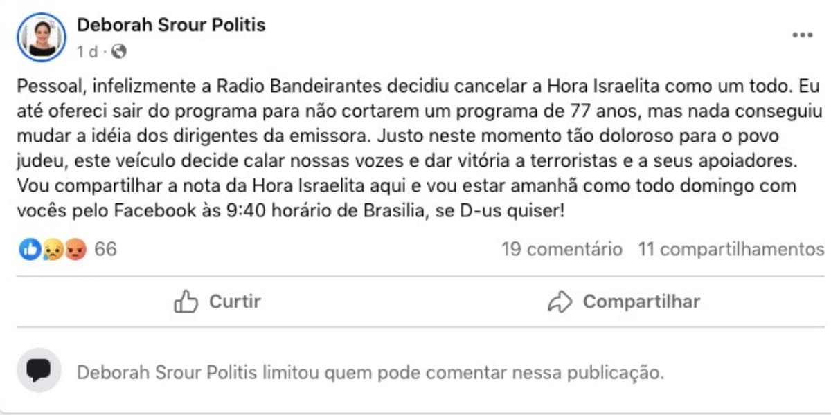 Deborah Srour falou sobre demissão da Band (Foto: Reprodução/Facebook) Deborah Srour falou sobre demissão da Band (Foto: Reprodução/Facebook)