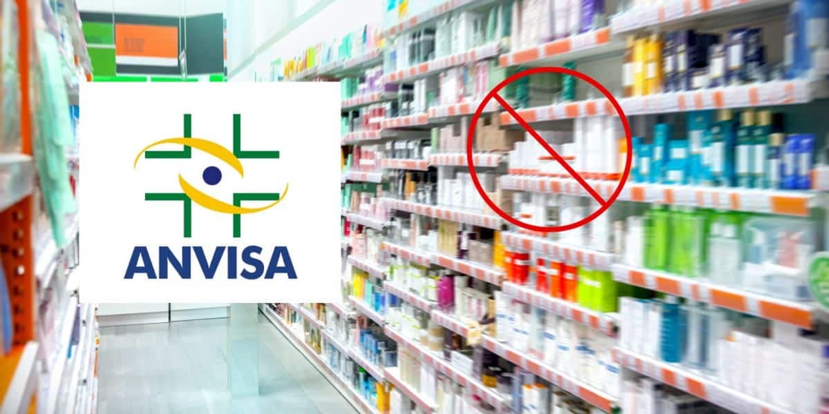Logo da Anvisa e remédio proibido em farmácia - Foto Reprodução Internet Logo da Anvisa e remédio proibido em farmácia - Foto Reprodução Internet