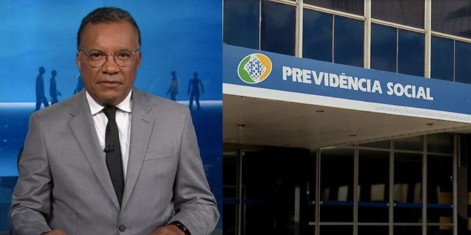 Heraldo Pereira no Jornal Nacional e agência do INSS (Fotos: Reproduções / Globo / Montagem) Heraldo Pereira no Jornal Nacional e agência do INSS (Fotos: Reproduções / Globo / Montagem)