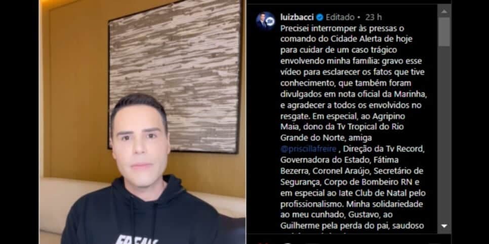 Publicação de Bacci em seu Instagram explicando o que aconteceu na noite de ontem (30) (Foto: Reprodução/ Instagram) Publicação de Bacci em seu Instagram explicando o que aconteceu na noite de ontem (30) (Foto: Reprodução/ Instagram)