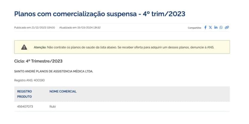 Comunicado ANS (Foto: Reprodução / Site oficial) Comunicado ANS (Foto: Reprodução / Site oficial)