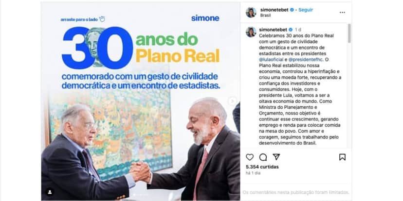 Publicação de Simone Tebet (Foto: Reprodução / Instagram) Publicação de Simone Tebet (Foto: Reprodução / Instagram)