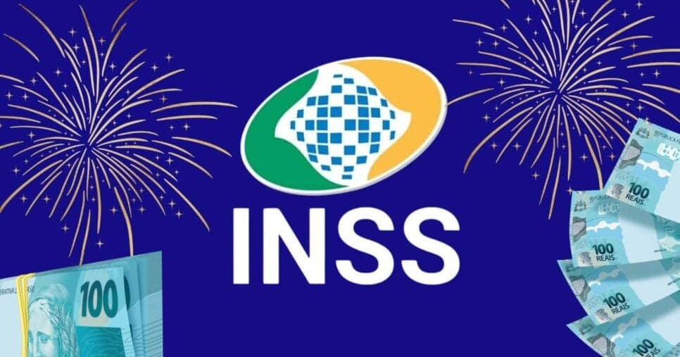 Logo do INSS, fogos de artifício e notas de cem reais (Fotos: Canva) Logo do INSS, fogos de artifício e notas de cem reais (Fotos: Canva)