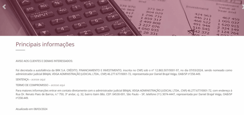 Comunicado atualizado em março de 2024 pela BRK (Foto Reprodução/BRK) Comunicado atualizado em março de 2024 pela BRK (Foto Reprodução/BRK)