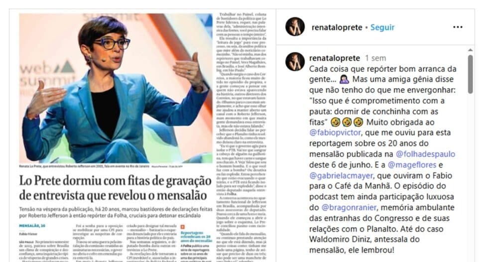Jornalista divulga matéria reveladora da Folha (Foto: Reprodução/ Instagram) Jornalista divulga matéria reveladora da Folha (Foto: Reprodução/ Instagram)