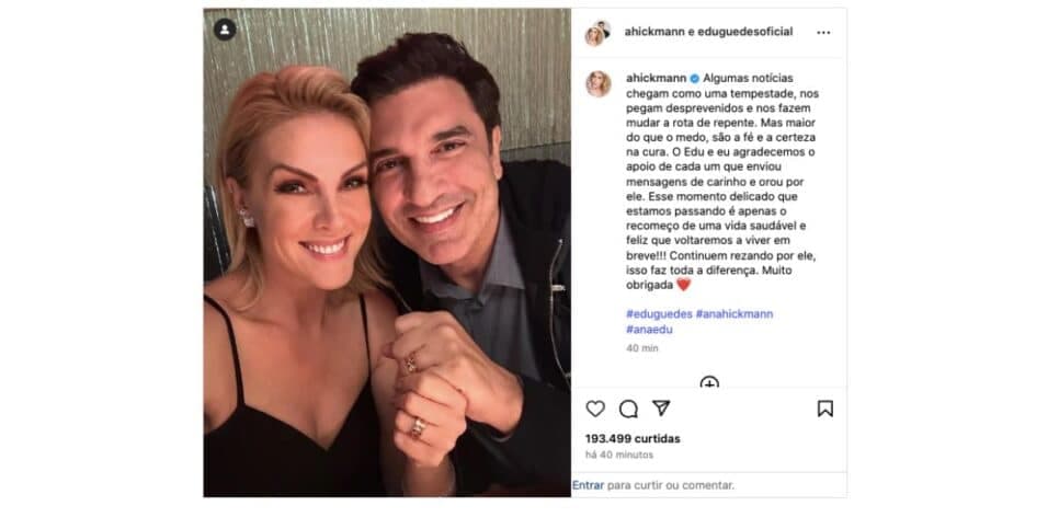 Ana Hickmann fala sobre Edu Guedes (Foto: Reprodução / Instagram) Ana Hickmann fala sobre Edu Guedes (Foto: Reprodução / Instagram)