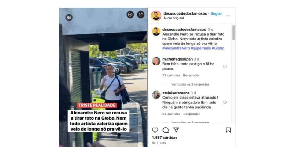 Vídeo de Alexandre Nero na Globo (Foto: Reprodução / Instagram) Vídeo de Alexandre Nero na Globo (Foto: Reprodução / Instagram)