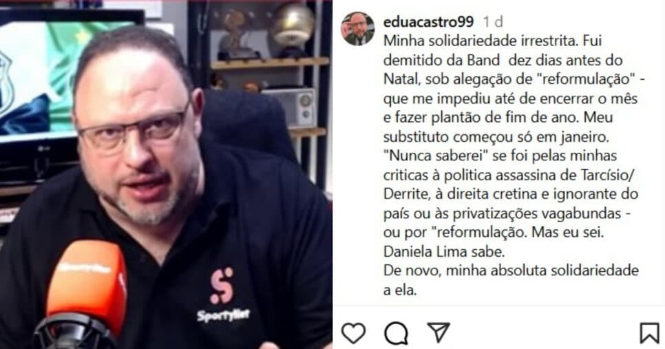 Ex-jornalista da Band, Eduardo Castro fala sobre demissão de âncora da Globo (Foto: Reprodução/Montagem TV Foco) Ex-jornalista da Band, Eduardo Castro fala sobre demissão de âncora da Globo (Foto: Reprodução/Montagem TV Foco)