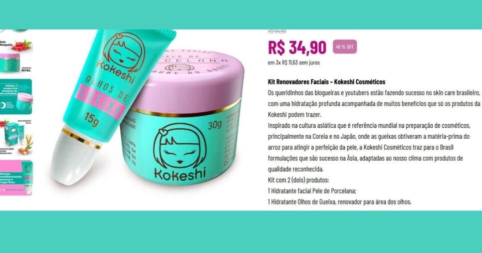 Kit Renovadores Faciais Kokeshi: Kit Renovadores Faciais Kokeshi: