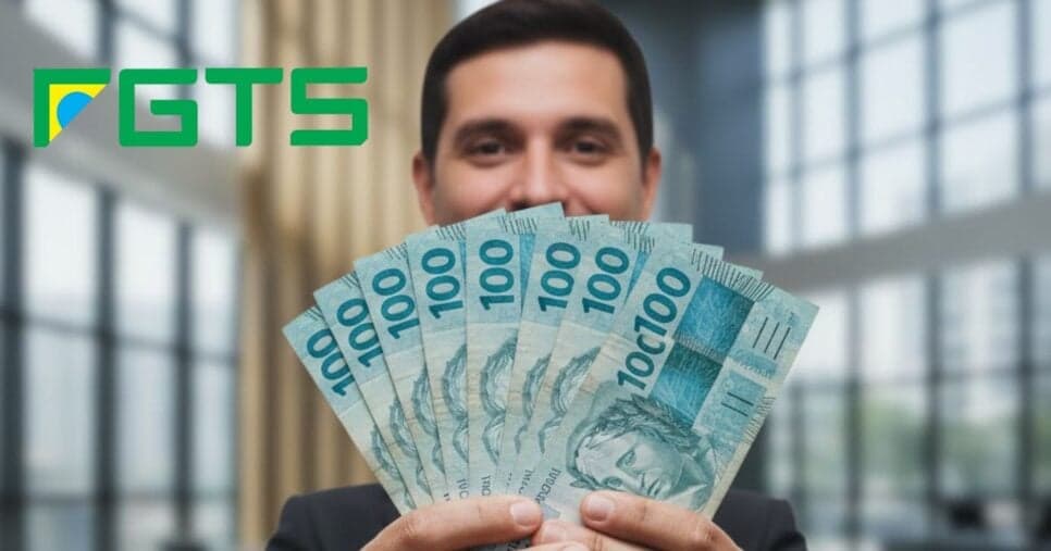 Logo FGTS e homem segurando notas de cem rerais (Foto: Montagem TV Foco / GMN / Internet) Logo FGTS e homem segurando notas de cem rerais (Foto: Montagem TV Foco / GMN / Internet)