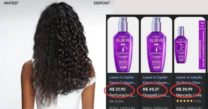 Média de valores do Leave in Capilar/ Resultados da Elseve Collagen Lifter (Foto Reprodução/L'Oréal) Média de valores do Leave in Capilar/ Resultados da Elseve Collagen Lifter (Foto Reprodução/L'Oréal)