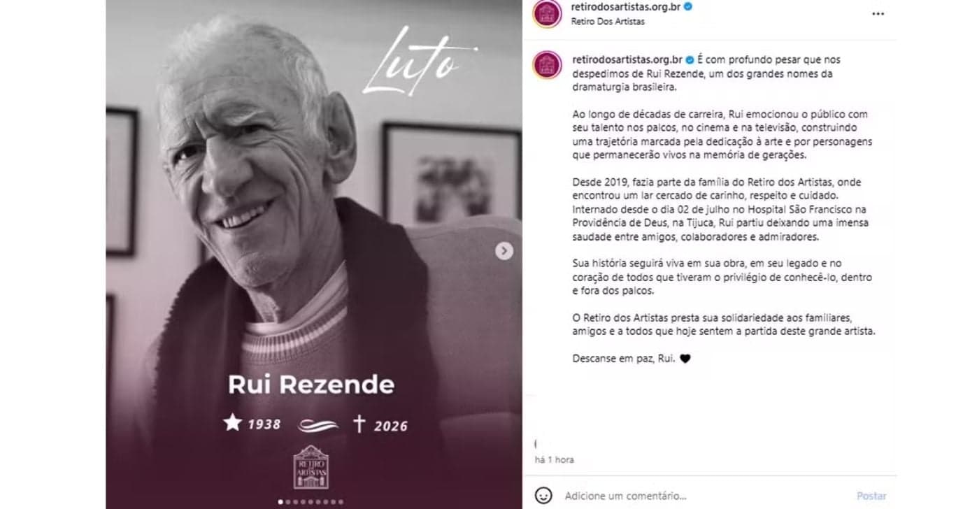 Publicação sobre morte de Rui Rezende (Foto: Reprodução / Instagram) Publicação sobre morte de Rui Rezende (Foto: Reprodução / Instagram)